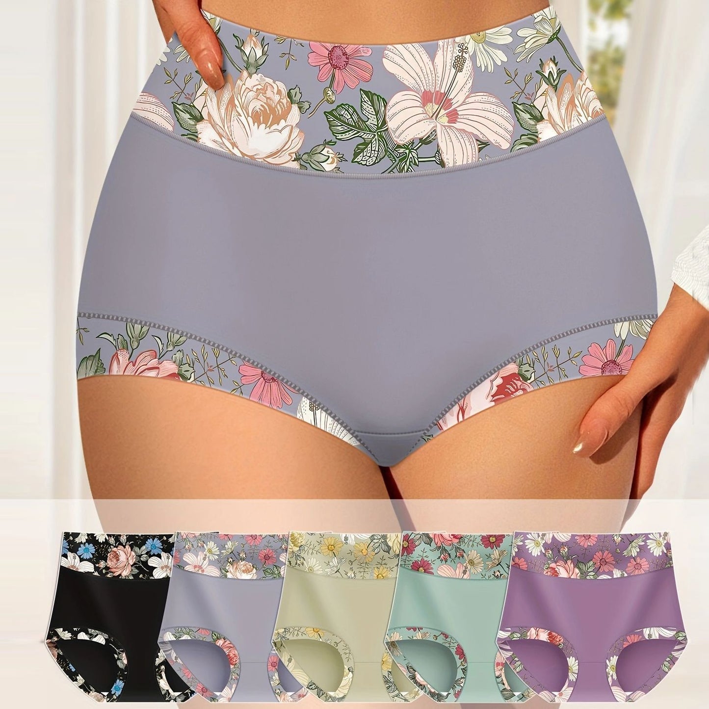 High Waist Floral Printed Combination Suit Women's Underwear