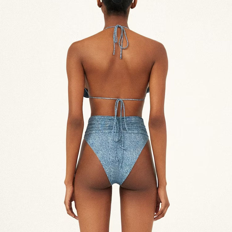 New 3D Flower Decoration Halter Lace-up Sexy Bikini