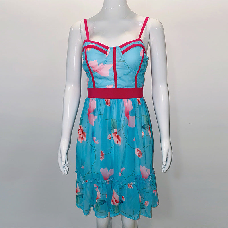 Women's Colorblock Floral Oversized Print Chiffon Slip Skirt