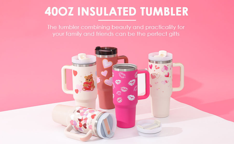 40 Oz Tumbler With Handle Straw, Insulated, and Stainless Steel