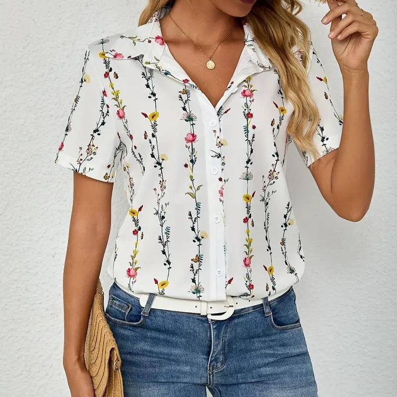 Casual Wild Plant Pattern Women's Short-sleeved Shirt