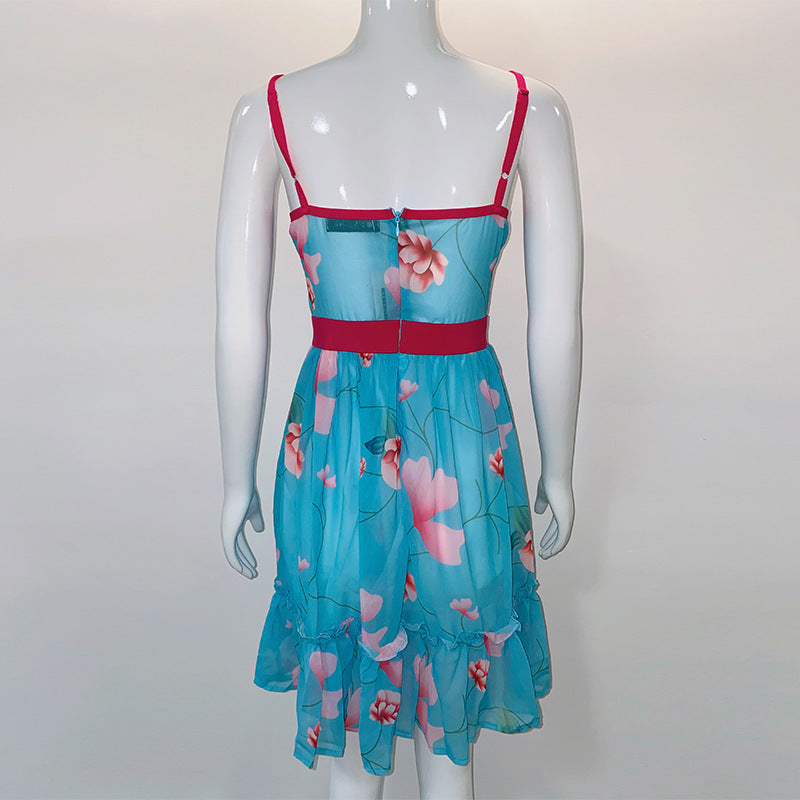 Women's Colorblock Floral Oversized Print Chiffon Slip Skirt