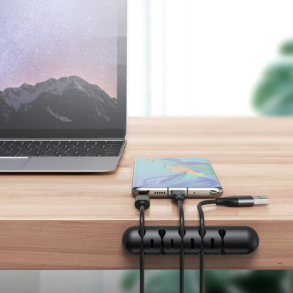 Desktop Silicone Cable Organizer – Multi-Port Charging Cord Holder