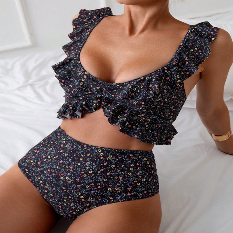 Floral Flounce Split Swimsuit Women's Suit