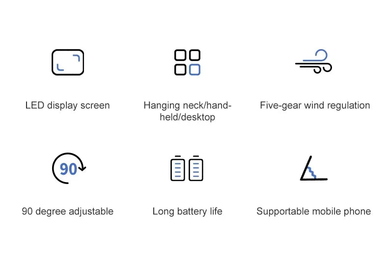 Foldable Portable Desk/Neck Hanging 5 Speed USB Rechargeable Fan