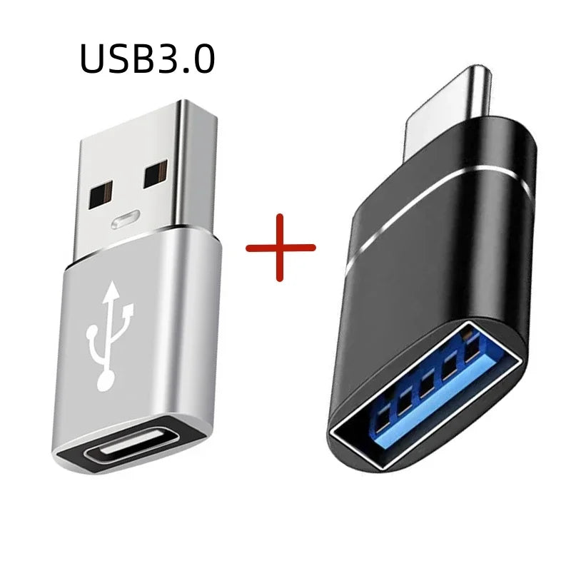 2PCS - USB 3.0 To Type C OTG Charger Adapter Connector and Type-C to USB Male