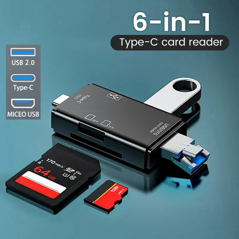 6-in-1 Type-C Card Reader – Fast & Versatile Data Transfer