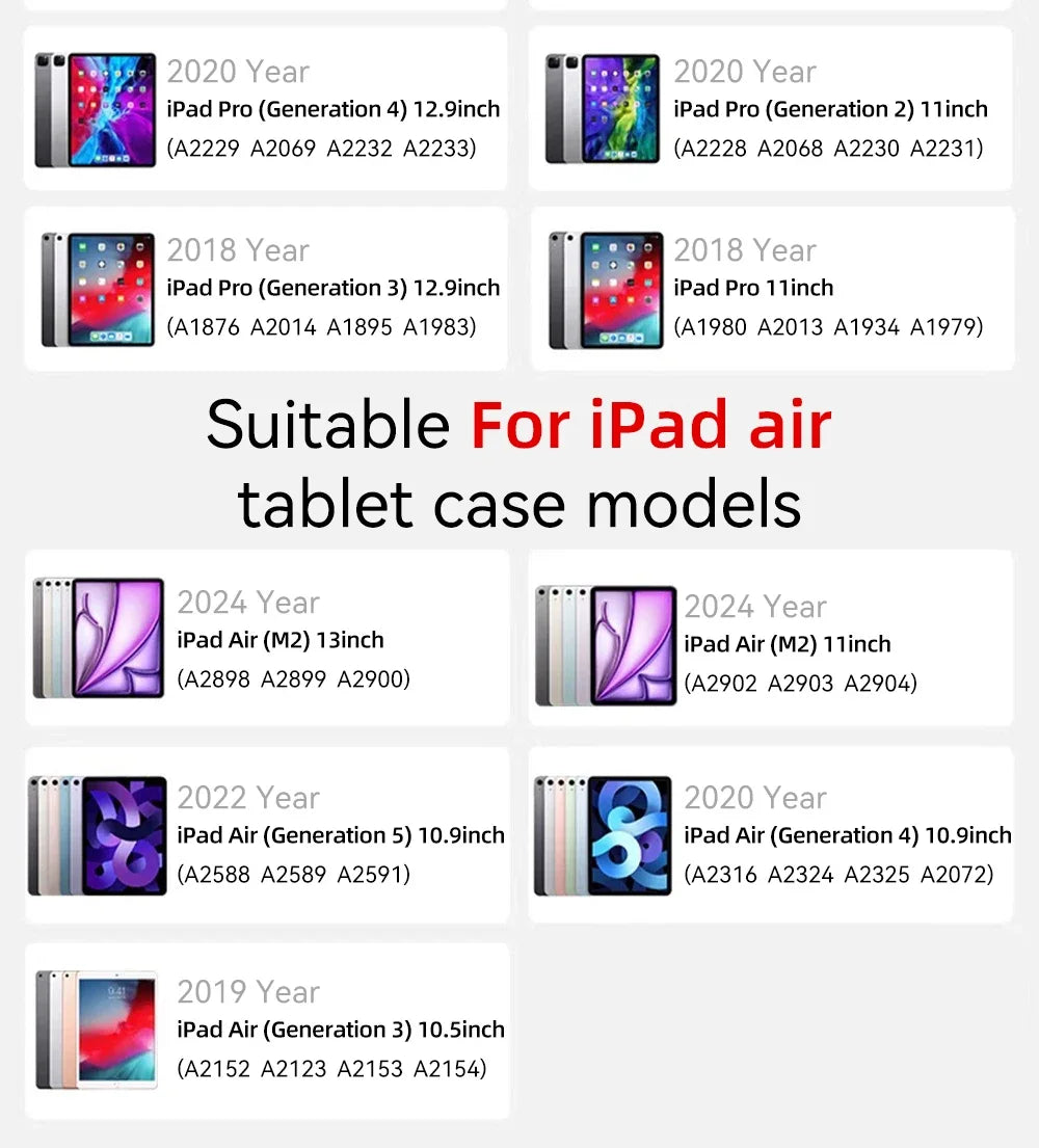 360° Rotation iPad Case for 2024 Air 11 13 M2 Pro 11 13 M4 Air 4 5 10.9 iPad 7/8/9/10th Generation Mini 6 Tablet Stand Cover