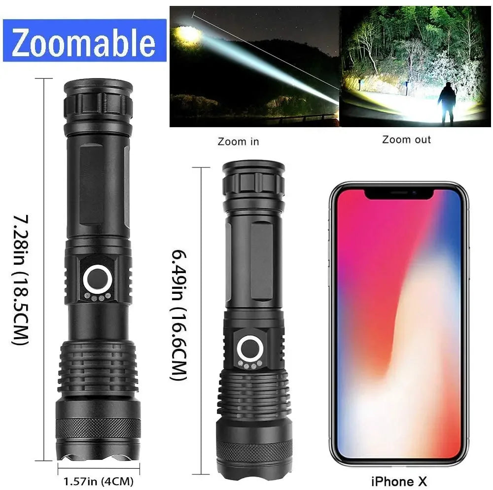 Super XHP120 Powerful Led Flashlight XHP90 High Power Torch Light Rechargeable Tactical Flashlight 18650 TYPE-C Camping Lamp