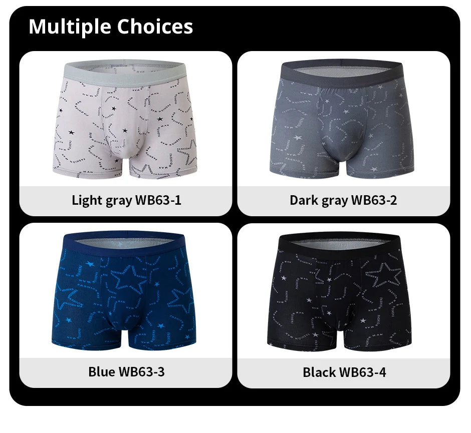 4 Pack men's fashion printed underwear for leisure and comfort, plus size underwear for teenagers, swimming trunks max 5XL.6XL