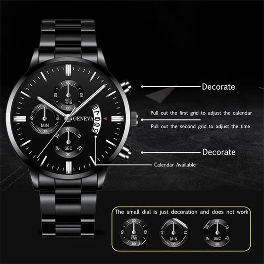 Fashion Mens Watches Luxury Black Stainless Steel Quartz Wrist Watch Man Business Watch for Men Calendar Clock Reloj Hombre