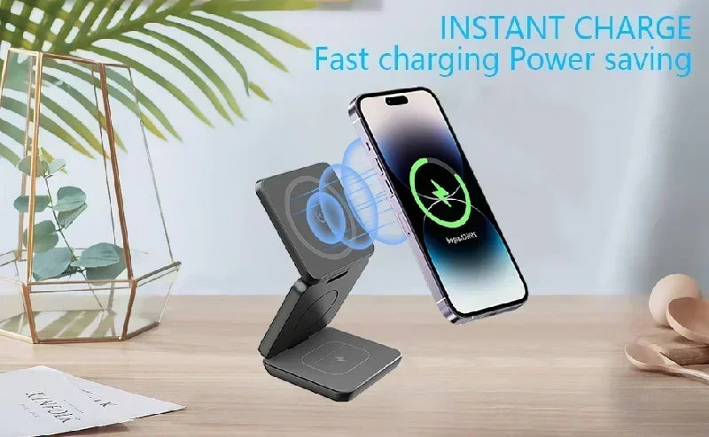 3 In 1 Foldable Magnetic Wireless Charger Stand For iPhone 16 15 14 13 Pro Max iWatch 10 9 AirPods Fast Charging Station Holder