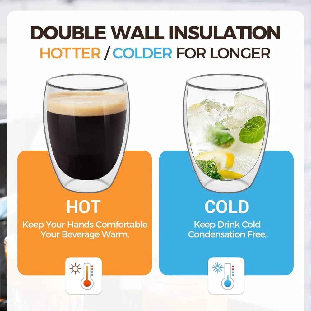 Set of 6 80ml/250ml Clear Double Wall Glass Coffee Mugs