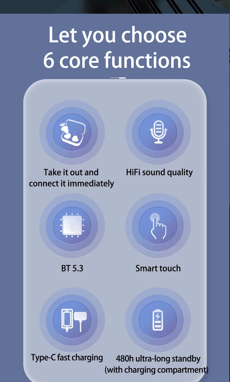 Ultra Small Mini Bluetooth 5.3 Headset Digital Display Wireless Touch Invisible Headphones Noise Reduction Sleep Earbud With Mic