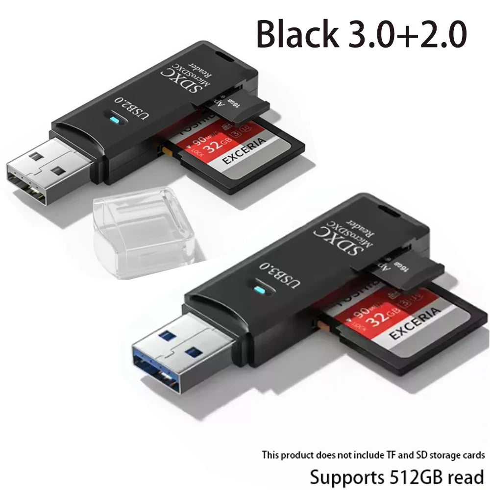 Multi Functional 2-in-1 High-speed USB 3.0/2.0 Card Reader Supports TF+SD Computer, Tablet Camera, Laptop, Car Mounted
