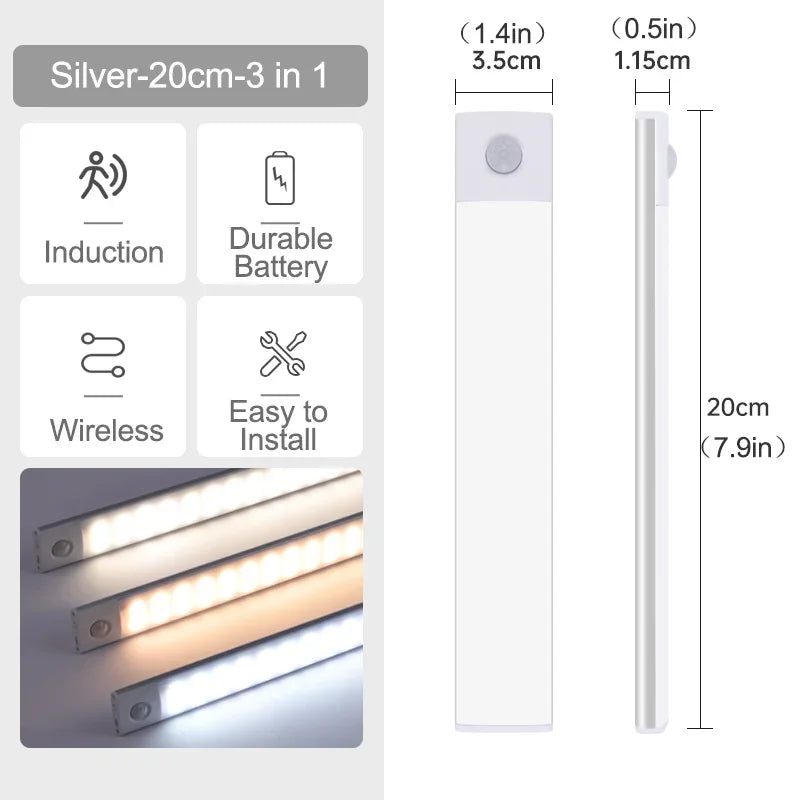 10/20/30/40/60CM Night Light USB Rechargeable Motion Sensor Led Light