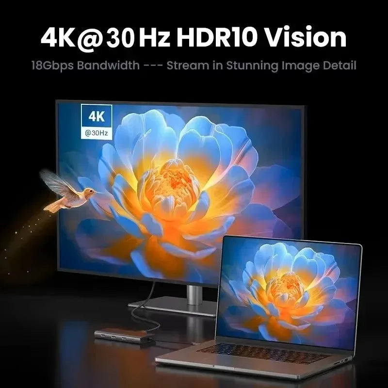 USB C Docking Station with 4K@30Hz HDMI-compatible 100Mbps Ethernet PD100W Multi-port USB Splitter Hub for Thunderbolt3/4 Laptop