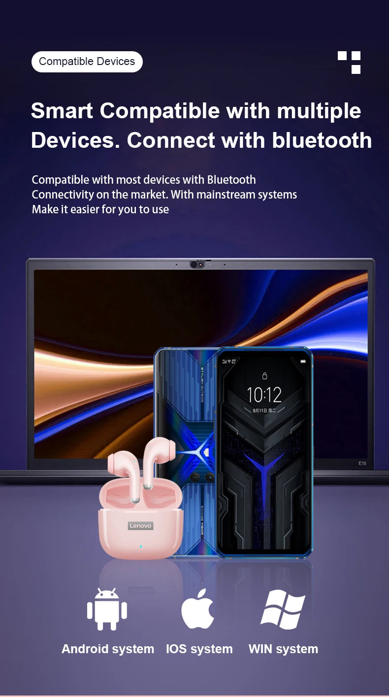 Original Lenovo LP40 Pro Earphones Wireless Bluetooth 5.1 Sport Noise Reduction Headphones Touch Control 250mAH 2022 New Lp40pro