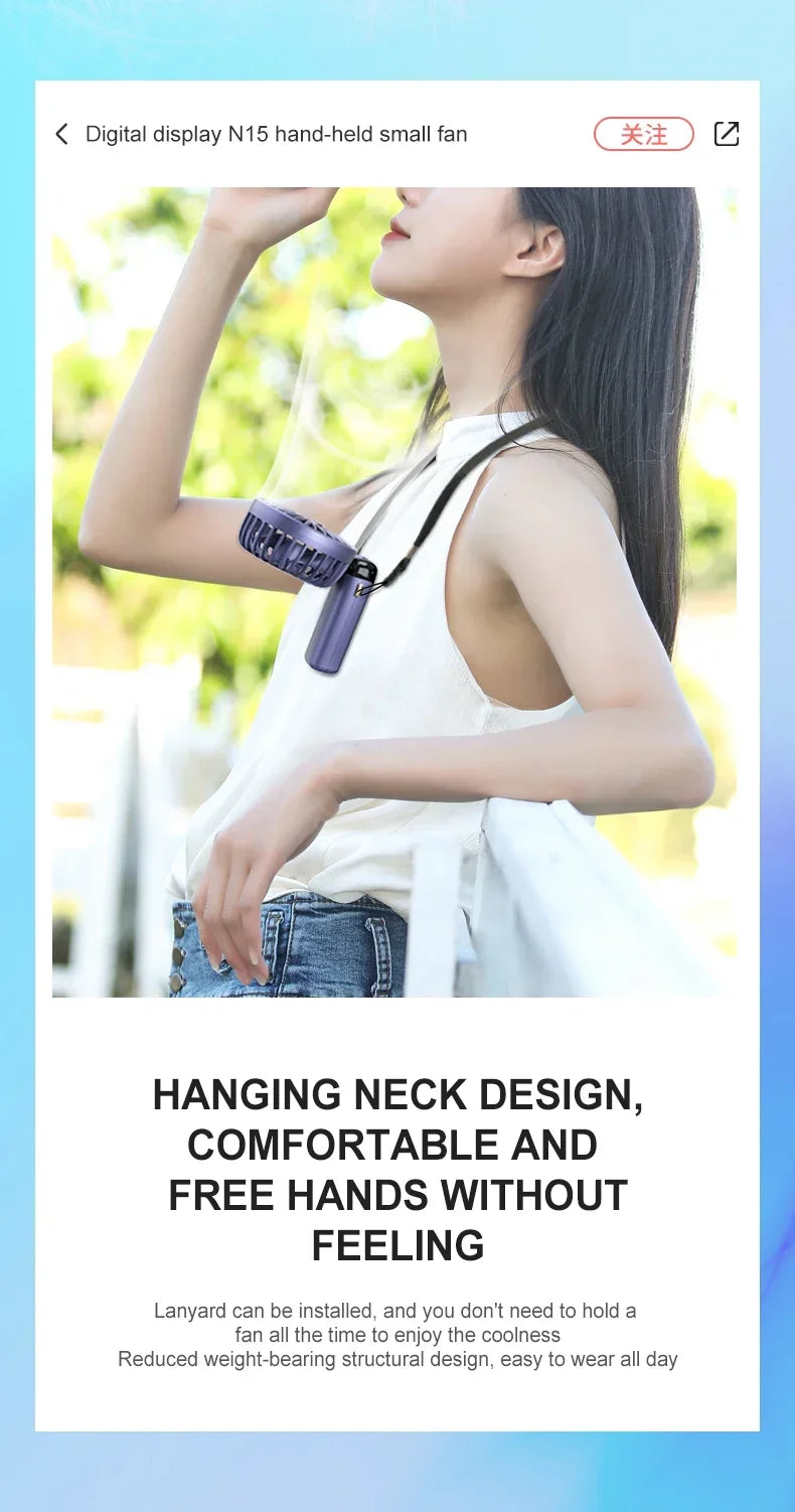 Foldable Portable Desk/Neck Hanging 5 Speed USB Rechargeable Fan