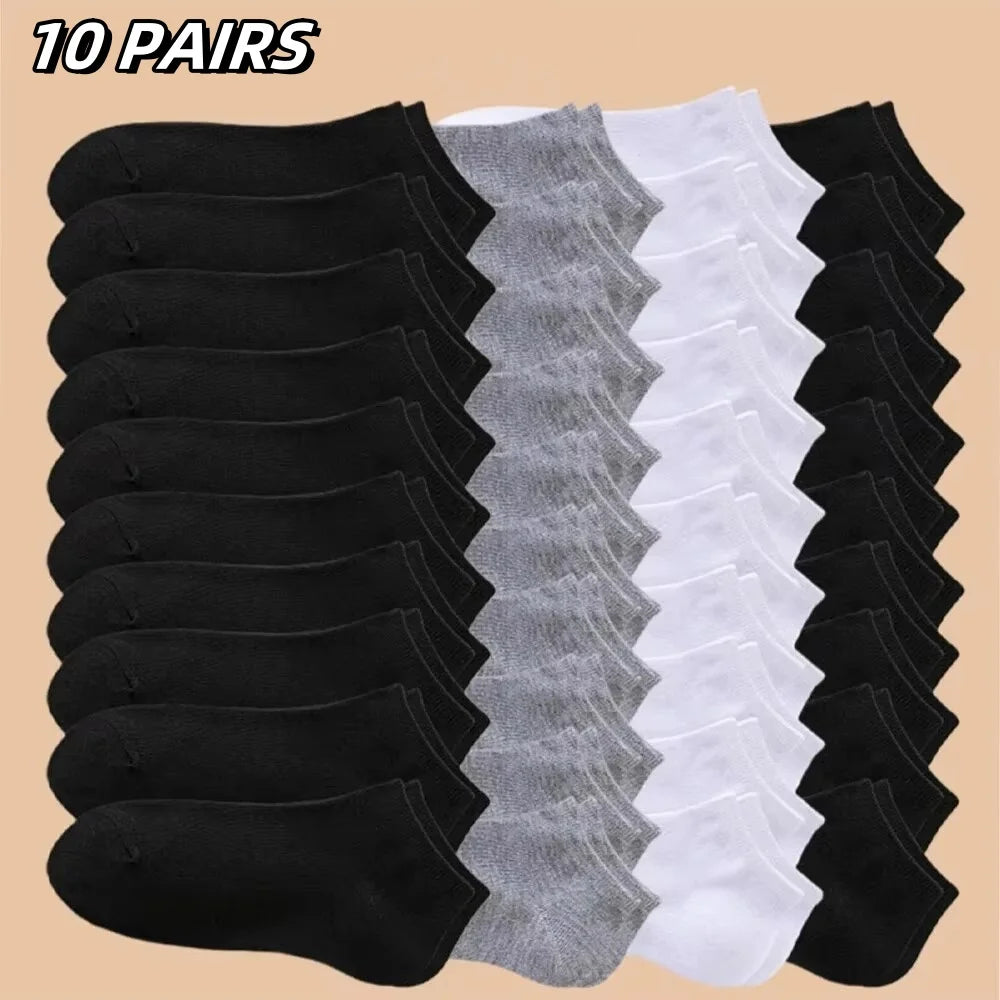 10 Pairs Women/Men Boat Socks Invisible Low Cut Silicone Non-slip Summer No-show Ankle Socks Solid Color Casual Breathable