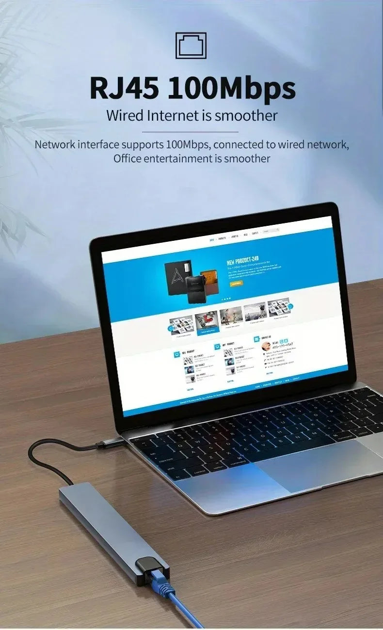 USB C Docking Station with 4K@30Hz HDMI-compatible 100Mbps Ethernet PD100W Multi-port USB Splitter Hub for Thunderbolt3/4 Laptop