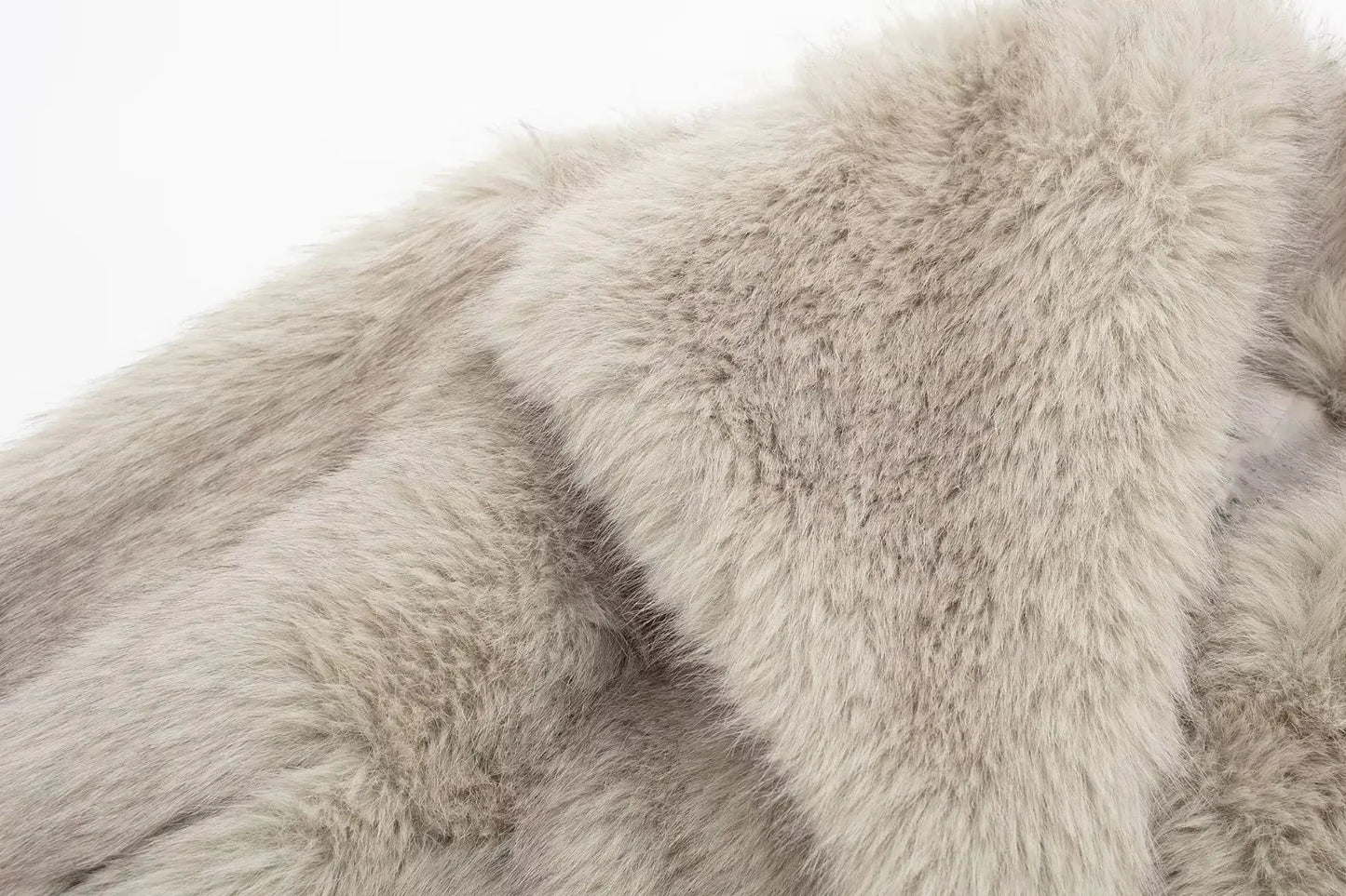 TRAFZA Women Fashion Cropped Faux Fur Jacket Coat Long Sleeve Front Snap-button Female Outerwear Chic Lapel Collar Thick Coat