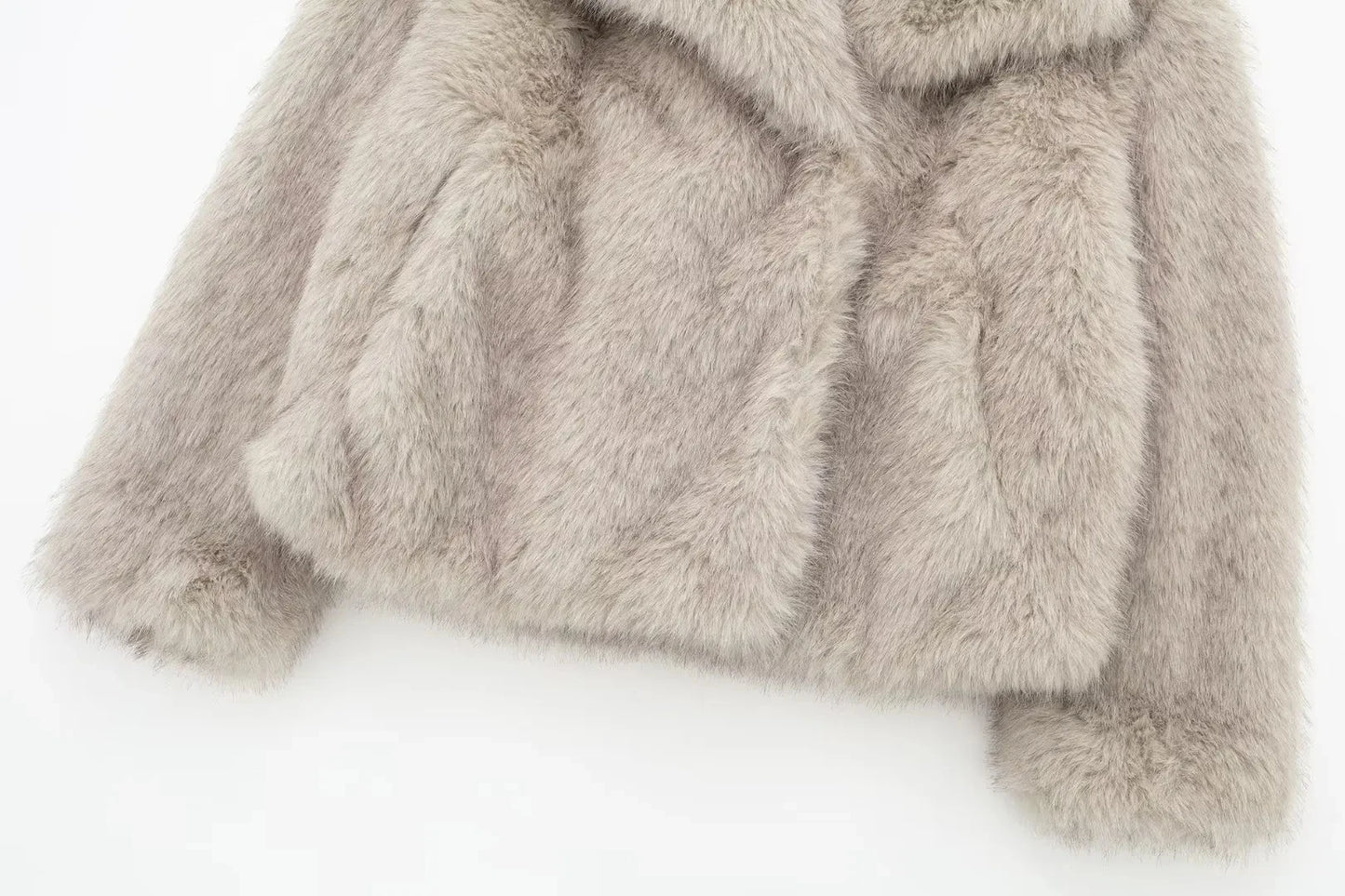TRAFZA Women Fashion Cropped Faux Fur Jacket Coat Long Sleeve Front Snap-button Female Outerwear Chic Lapel Collar Thick Coat