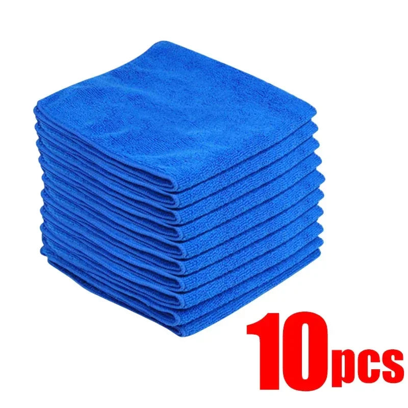 Stack of 10 blue microfiber cleaning cloths with red '10pcs' text