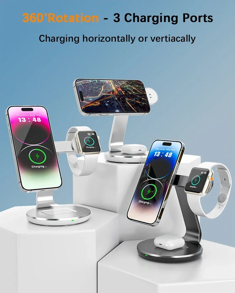 30W 3 In 1 Fast Charging Station Magnetic Wireless Charger Stand For Magsafe iPhone 16 15 14 13 Pro Max iWatch 8 7 Airpods Pro
