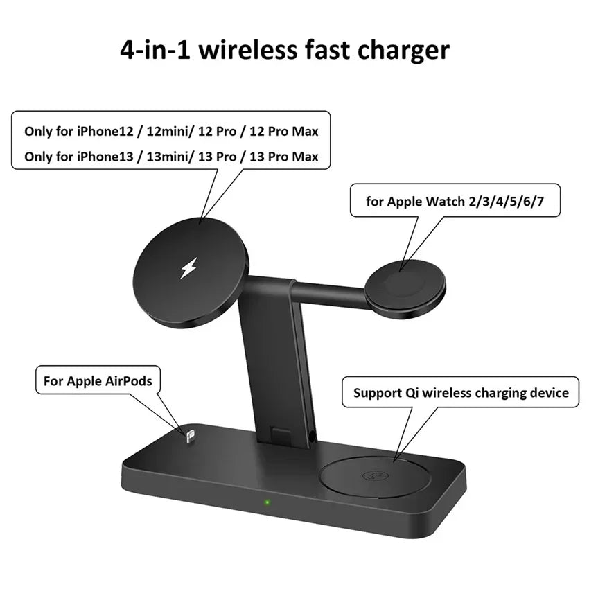 15W 4 In 1 Foldable Fast Charging Station Magnetic Wireless Charger Stand For Magsafe iPhone 12-16 iWatch Airpods Desktop Stand