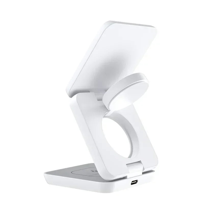 3 In 1 Foldable Magnetic Wireless Charger Stand For iPhone 16 15 14 13 Pro Max iWatch 10 9 AirPods Fast Charging Station Holder