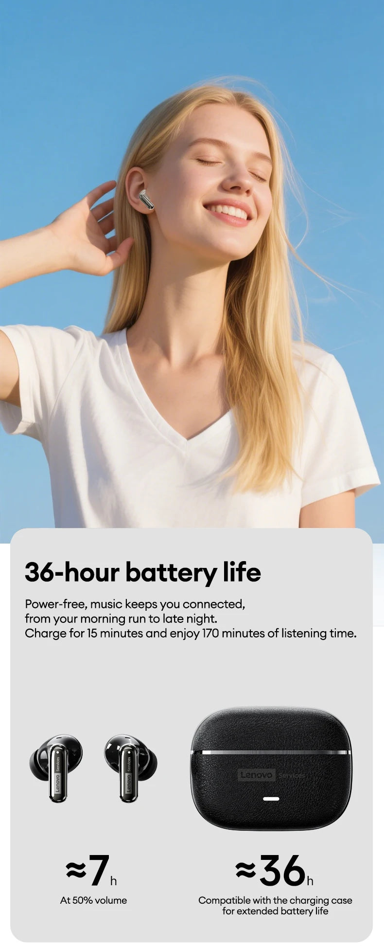 Lenovo LE208 Wireless Bluetooth 6.0 Leather Headphones HiFi Lossless Sound Noise Reduction Earphone Low Latency Gaming Earbuds