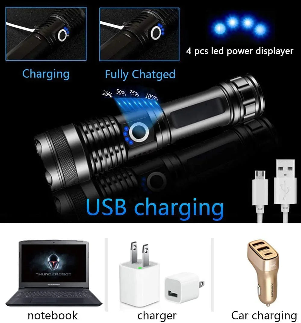 Super XHP120 Powerful Led Flashlight XHP90 High Power Torch Light Rechargeable Tactical Flashlight 18650 TYPE-C Camping Lamp