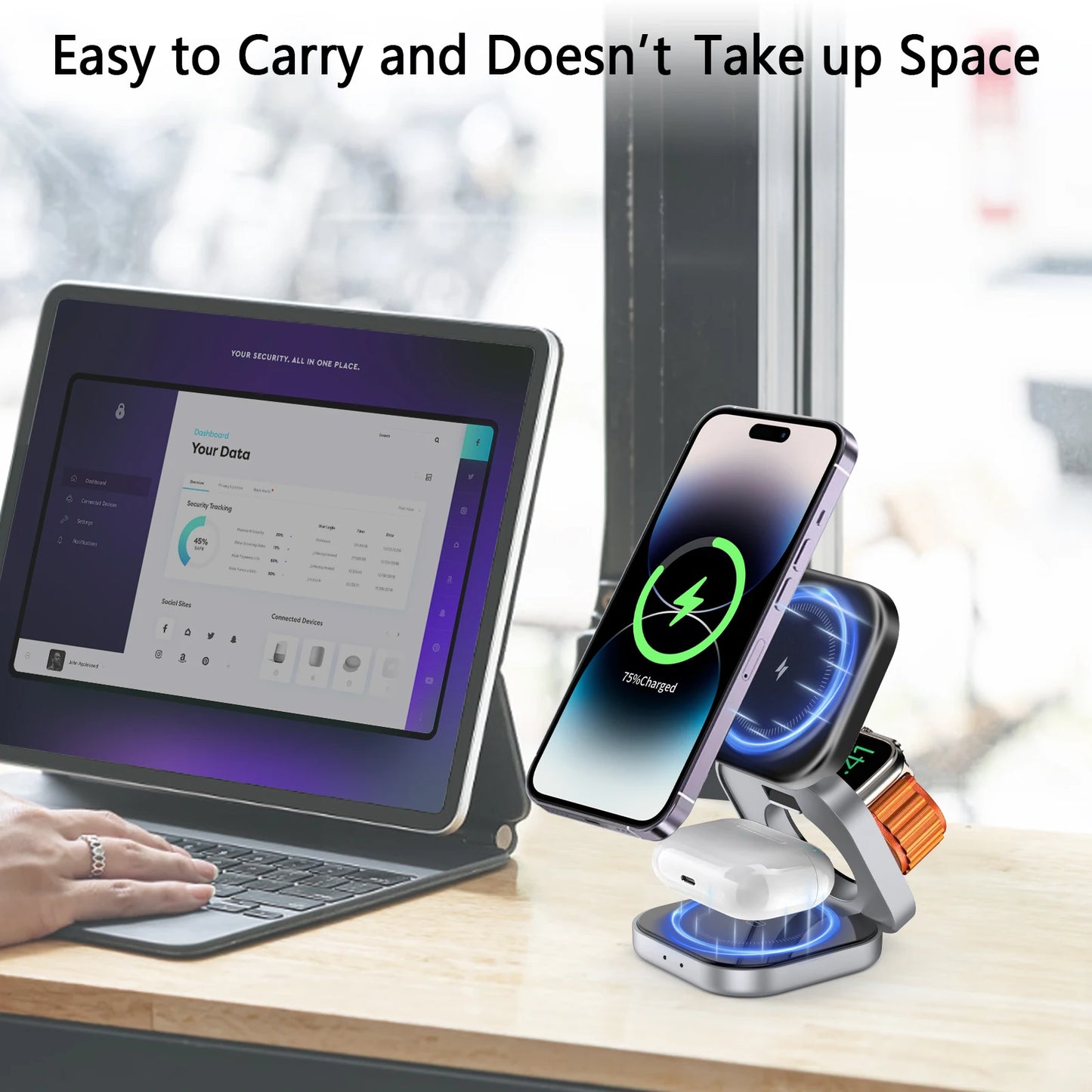 3 In 1 Foldable Magnetic Wireless Charger Stand For iPhone 15 14 13 Pro Max IWatch AirPods 3/2 Station Dock Fast Charging Holder