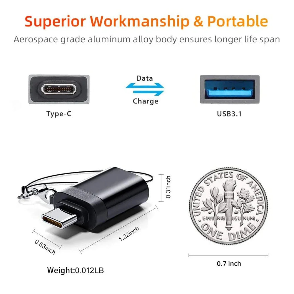 2PCS - USB 3.0 To Type C OTG Charger Adapter Connector and Type-C to USB Male