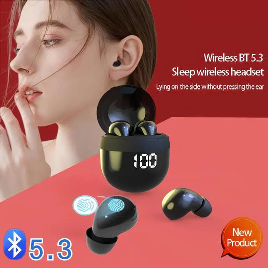 Ultra Small Mini Bluetooth 5.3 Headset Digital Display Wireless Touch Invisible Headphones Noise Reduction Sleep Earbud With Mic