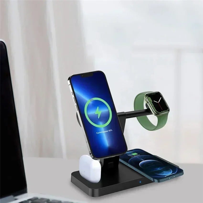 15W 4 In 1 Foldable Fast Charging Station Magnetic Wireless Charger Stand For Magsafe iPhone 12-16 iWatch Airpods Desktop Stand