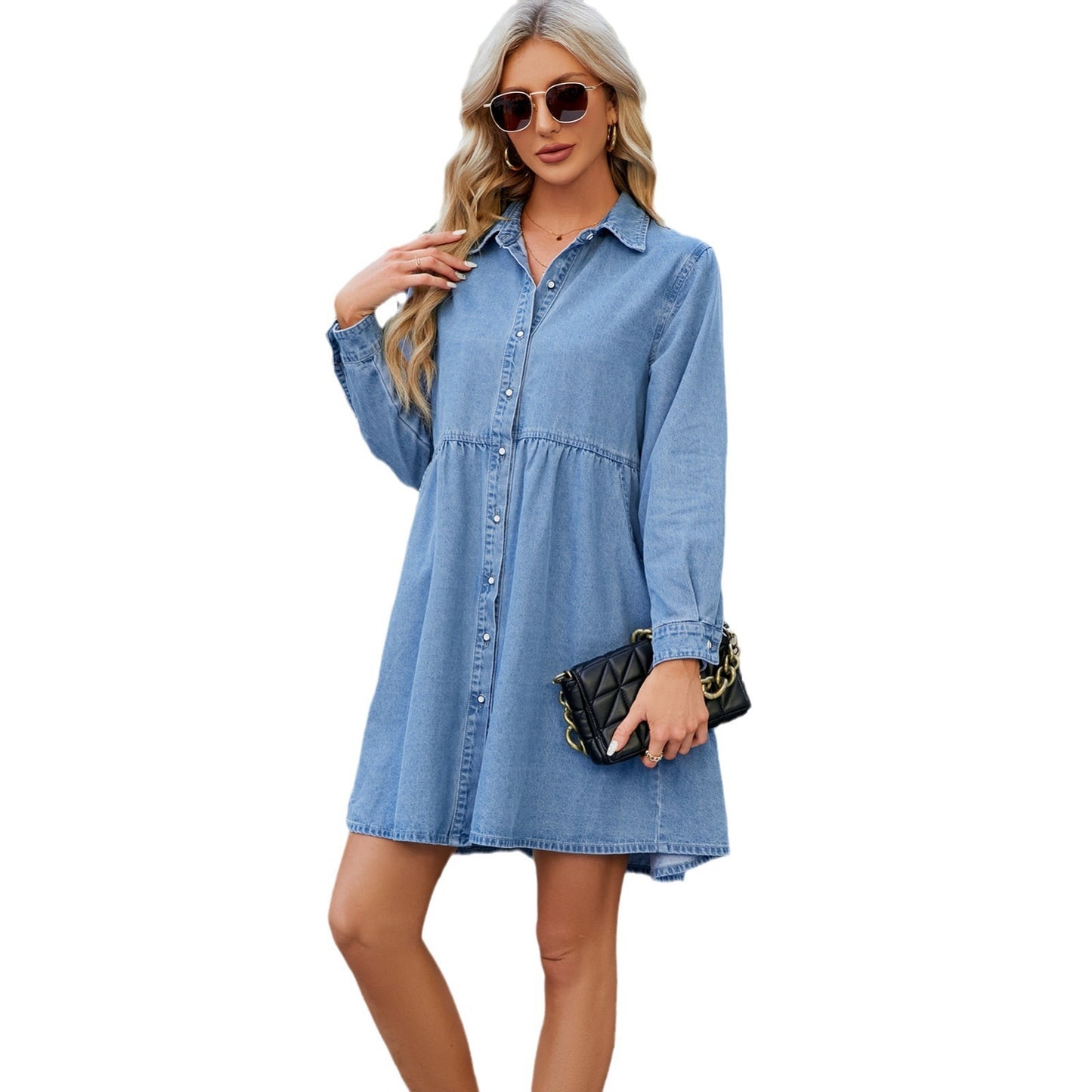 Washed Loose Casual Denim Dress Midi Dress For Women