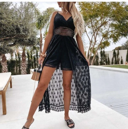 Sling Stitching Casual Jumpsuit Hollow Jumpsuit