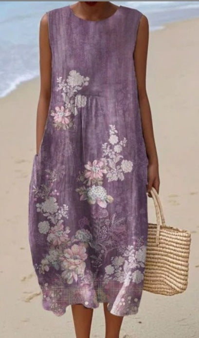 Summer New Sleeveless Printed Temperament Long Dress Dress Casual