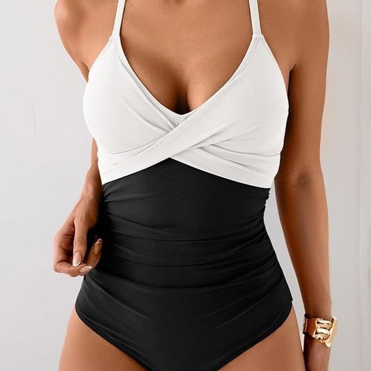 Bikini Sexy Foreign Trade One-piece Swimsuit Female Contrast Color Personality