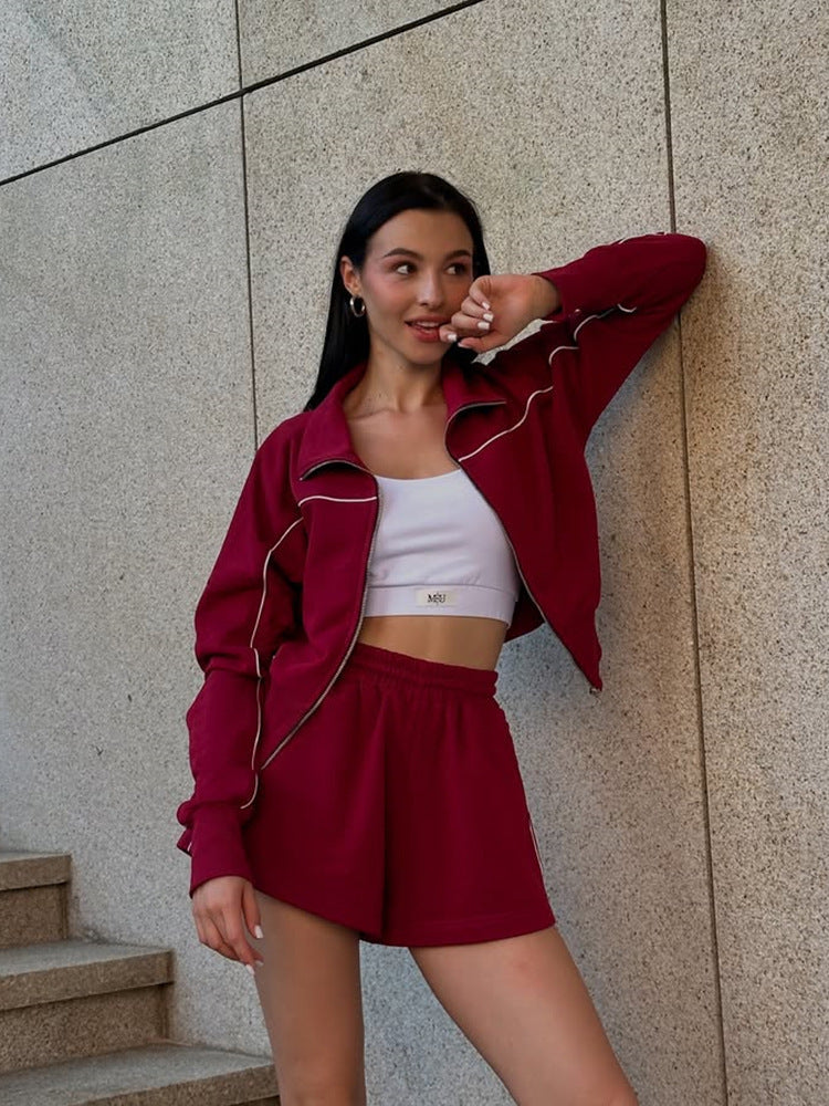 Elastic Shorts Striped Design Two-piece Set