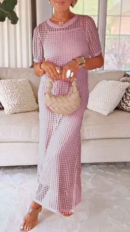 Round Neck Hollow Out 2-piece Set Dress