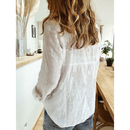 Lapel Long Sleeve Shirt Fashion Solid Color Button Top Women's Clothing