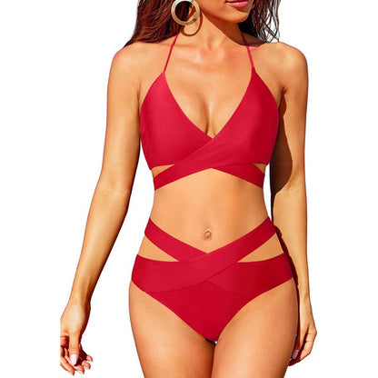 European And American New Women's Split Swimsuit High Waist Bikini