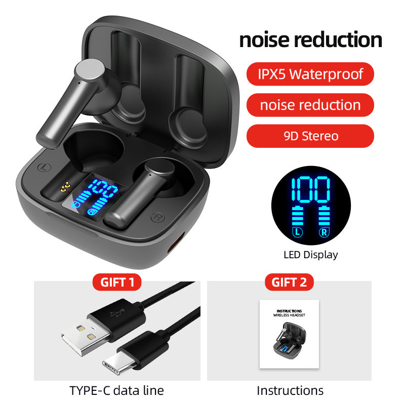 LB-8 Bluetooth Headset TWS Binaural 5.0 Wireless Sports Headset Digital Display In-Ear 5-Level Stereo