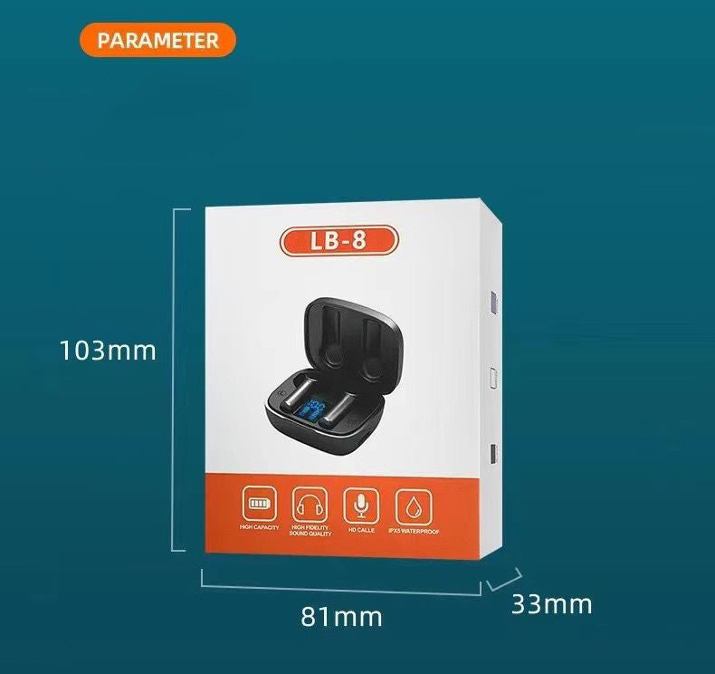 LB-8 Bluetooth Headset TWS Binaural 5.0 Wireless Sports Headset Digital Display In-Ear 5-Level Stereo
