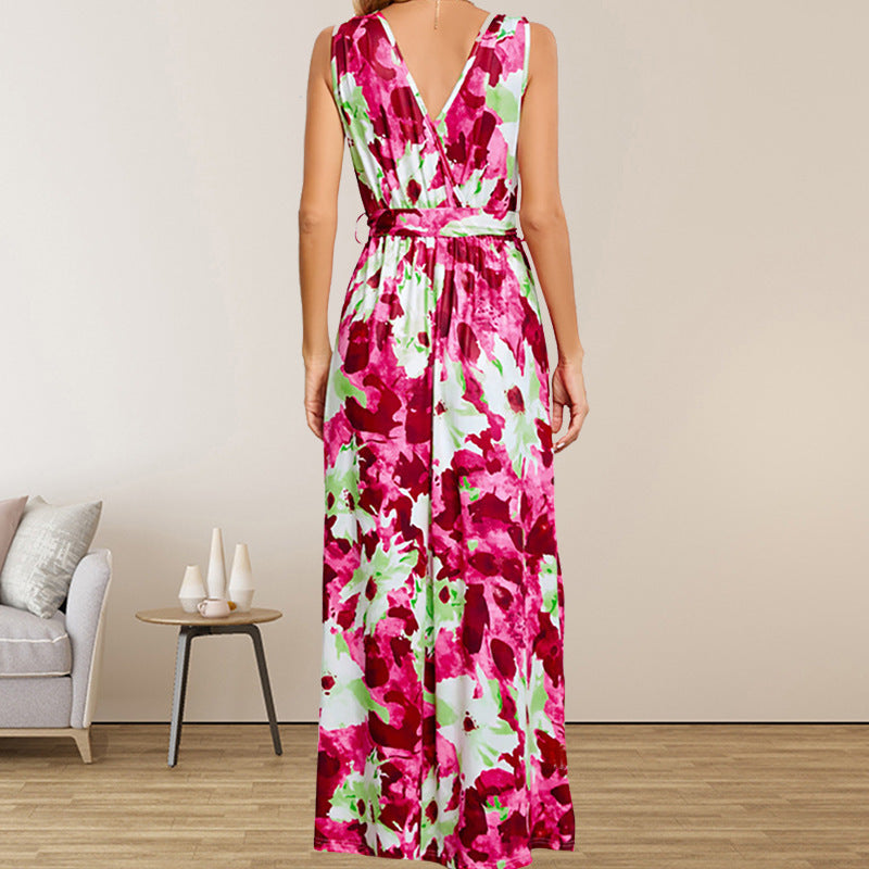 New Bohemian Women's Printed Wear Sleeveless V-neck Dress