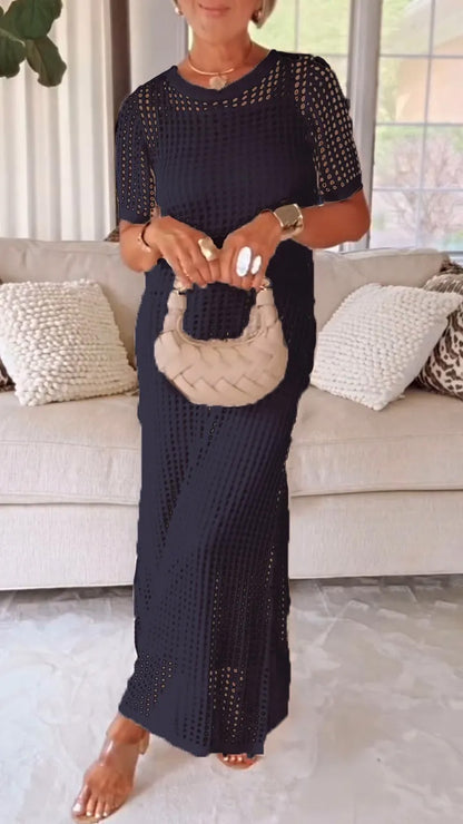 Round Neck Hollow Out 2-piece Set Dress