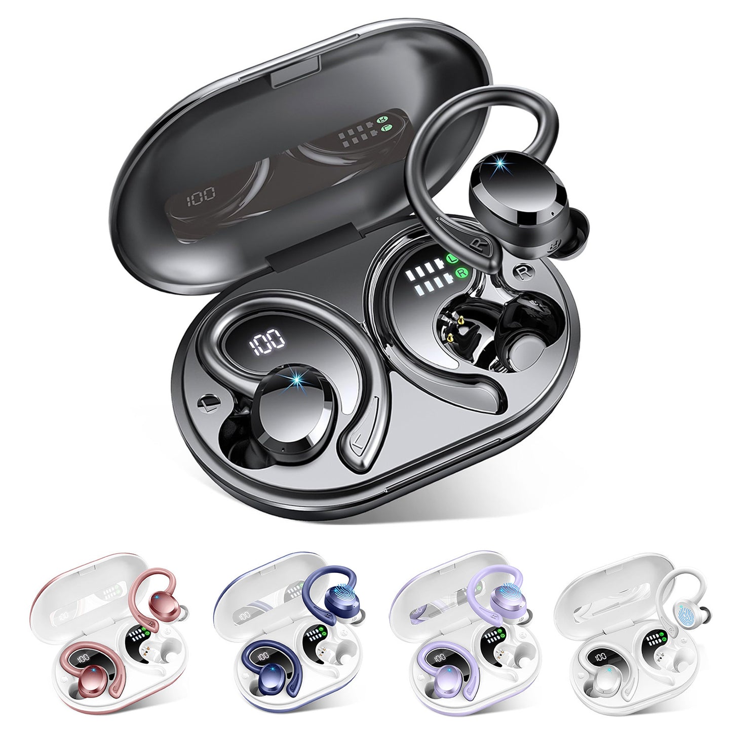Digital Display Waterproof Sports Q38 Ear-mounted In-ear Noise Reduction Stereo Bluetooth Earphone